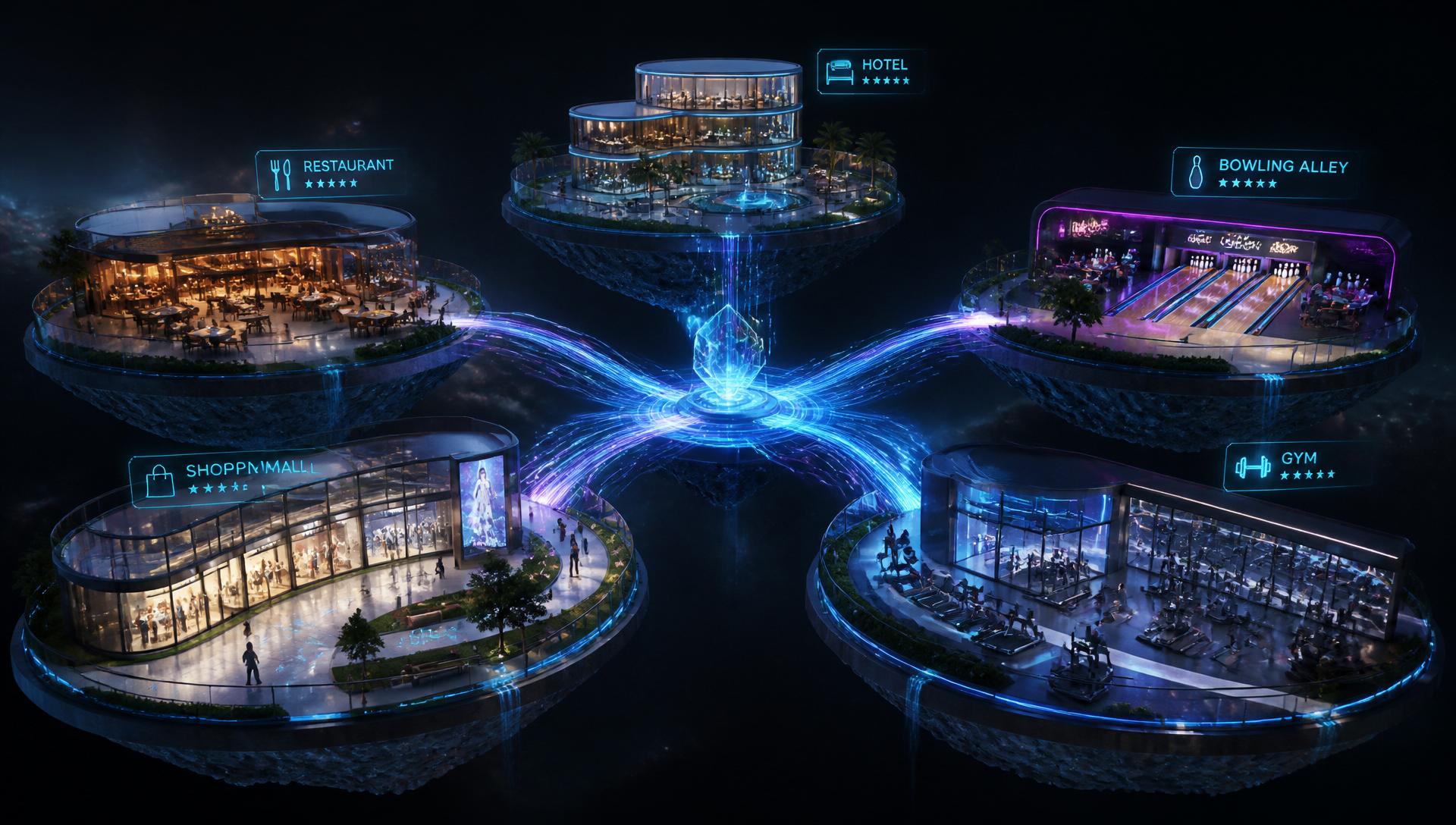 Concept van verbonden leisurelocaties met een centrale VR-beleving